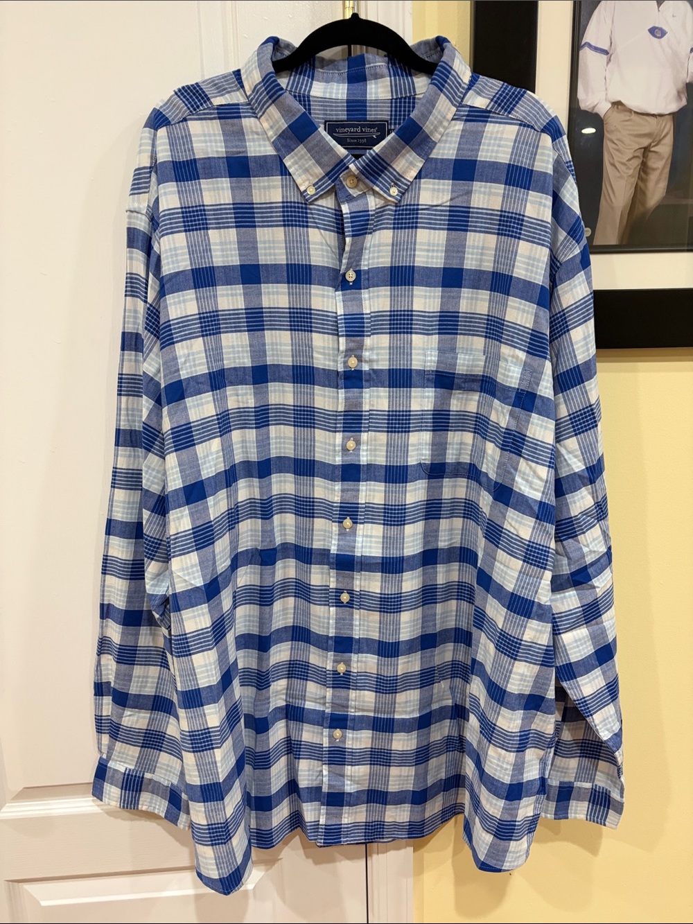 Vineyard Vines Blue and White Plaid Cotton Button-Down Shirt